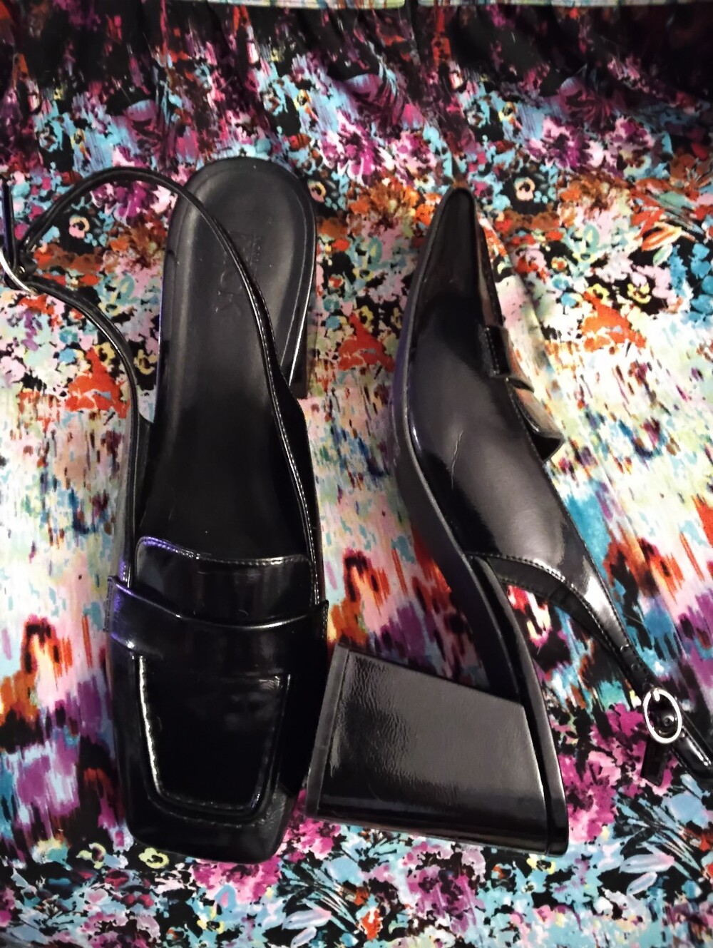 Nordstrom Black Slingback Block 3 inch Heels patent leather Women’s 9.5 9 1/2